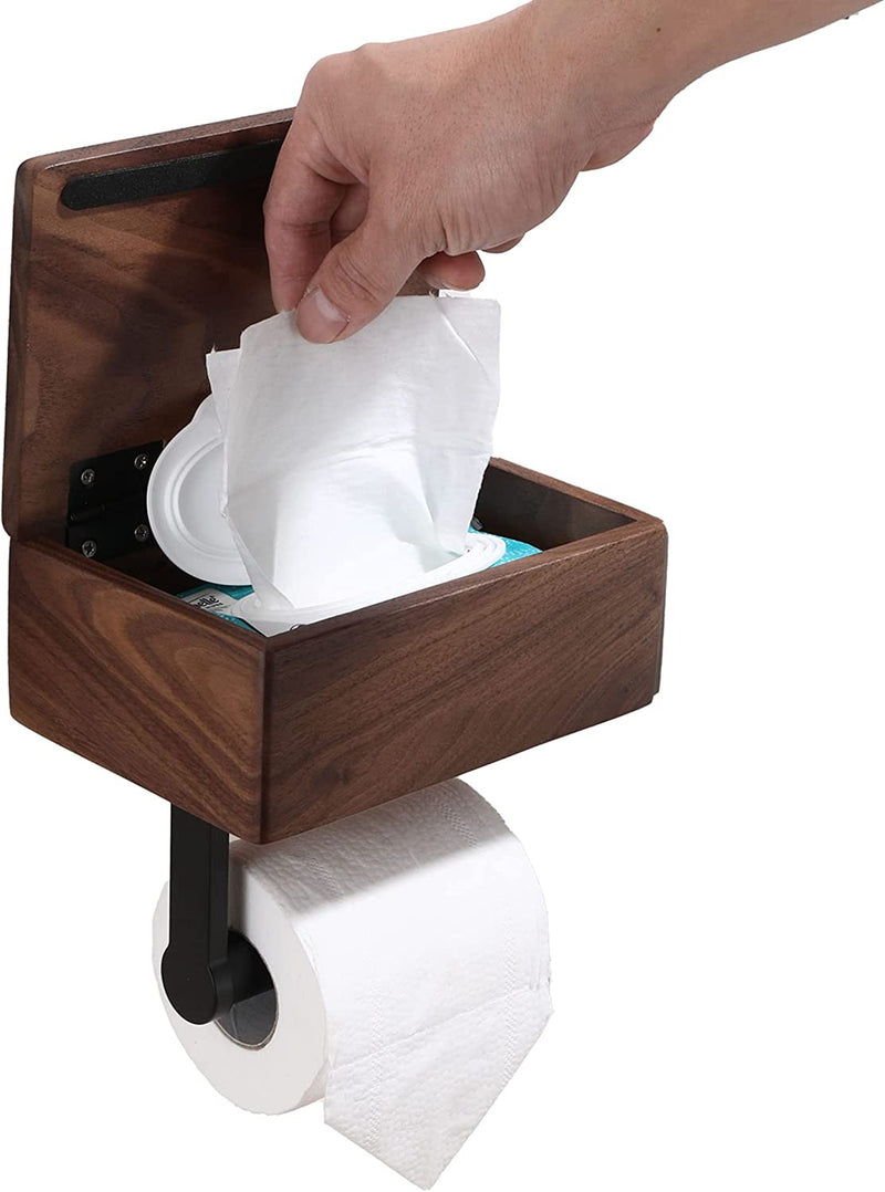 Day Moon Designs Toilet Paper Holder with Shelf - Flushable Wipes Dispenser & Storage Fits Any Bathroom, Keep Your Wet Wipes Hidden - Stainless Steel Wall Mount Bathroom Organizer - Matte Black, Large Home & Garden > Household Supplies > Storage & Organization Day Moon Designs Dark Wood Small 