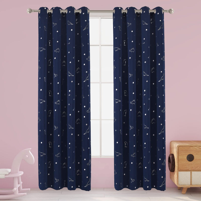 LORDTEX Dinosaur and Star Foil Print Blackout Curtains for Kids Room - Thermal Insulated Curtains Noise Reducing Window Drapes for Boys and Girls Bedroom, 42 X 84 Inch, Grey, Set of 2 Panels Home & Garden > Decor > Window Treatments > Curtains & Drapes LORDTEX Navy 52 x 108 inch 