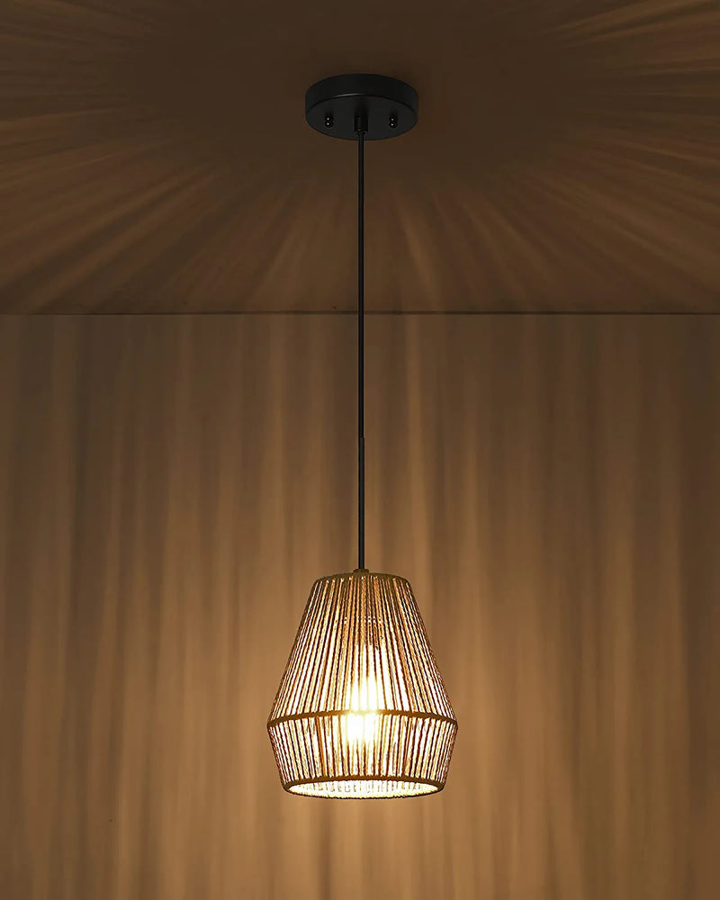ELYONA Woven Pendant Lights, 7” Rustic Rattan Hanging Lamp Adjustable Handwoven Basket Shade, Boho Pendant Light Fixtures for Kitchen Island, Dining Room, Bedroom, Farmhouse Bar, Foyer Hallway, Brown