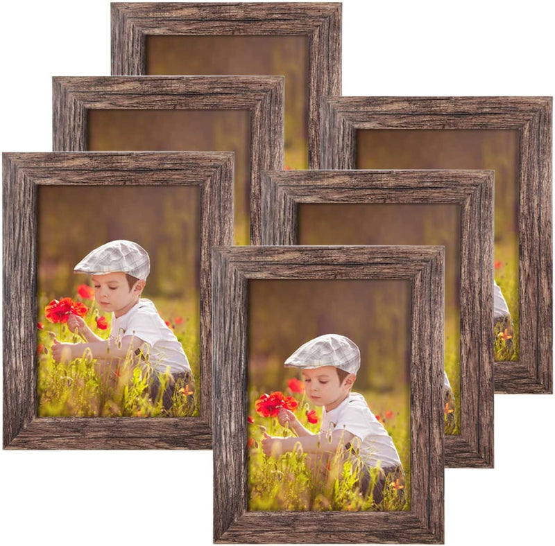 Q.Hou 8X10 Picture Frame Wood Patten Rustic Brown Photo Frames Packs 4 with High Difinition Glass for Tabletop or Wall Decor (QH-PF8X10-BR) Home & Garden > Decor > Picture Frames Q.Hou Rustic Brown 5x7 