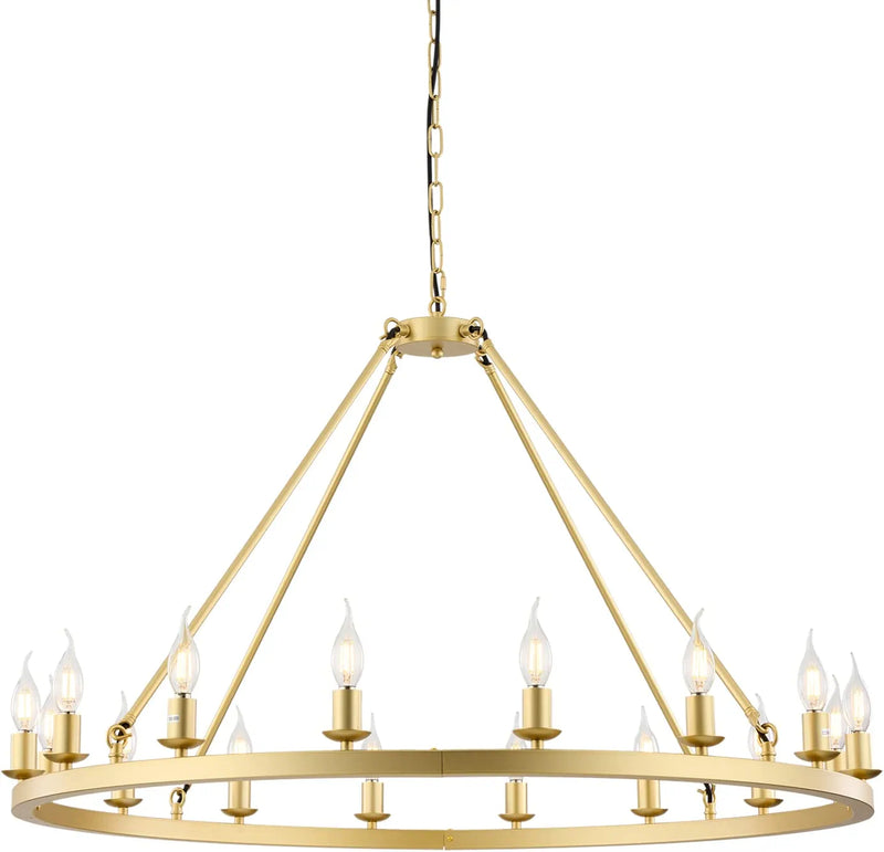 Hubrin Gold Wagon Wheel Chandelier, 20-Light 47 Inch, Farmhouse Industrial X- Large Chandelier Light Fixtures E12 Base Kitchen Island Light for Home Staircase Store (Sand Gold, 47" 20-Light) Home & Garden > Lighting > Lighting Fixtures > Chandeliers Hubrin Sand gold 39.4" 16-Light 