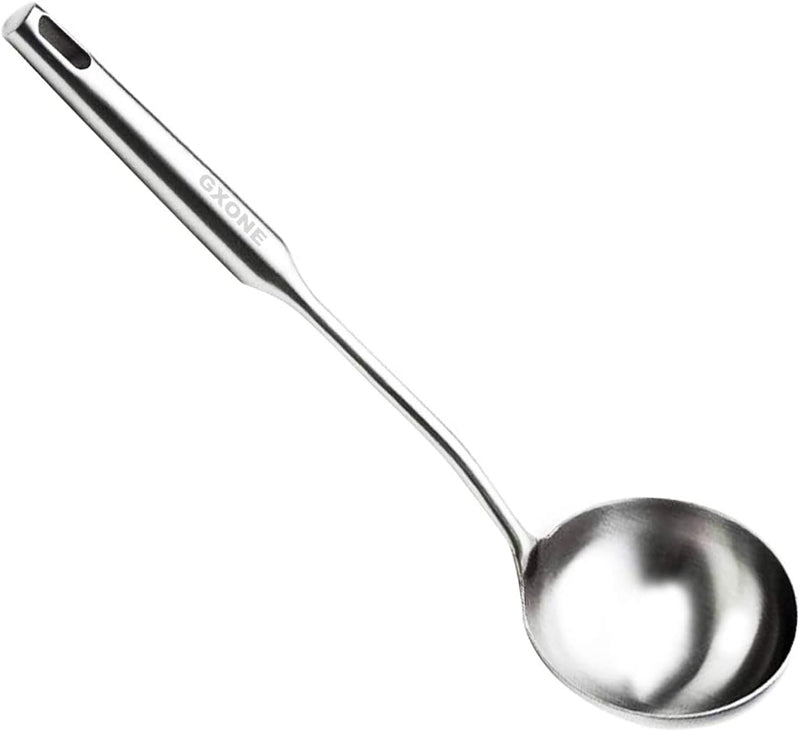 Soup Ladle ,304 Stainless Steel Cooking Ladle Spoon Wok Tools with Long Wooden Handle Heat Resistant,Silver/14.6Inch Home & Garden > Kitchen & Dining > Kitchen Tools & Utensils GXONE Stainless Steel Handle  