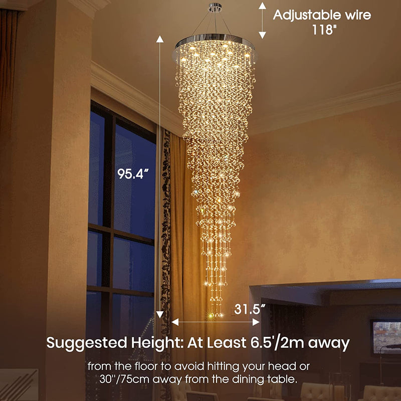 APBEAM Contemporary Crystal Raindrop Staircase Chandelier, Pendant Lighting Suspension Light Fixtures for Staircase High Ceiling Lobby Foyer Entryway 32"W X 96"H Home & Garden > Lighting > Lighting Fixtures > Chandeliers APBEAM   