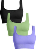 OQQ Women'S 3 Piece Medium Support Tank Top Ribbed Seamless Removable Cups Workout Exercise Sport Bra Sporting Goods > Outdoor Recreation > Winter Sports & Activities OQQ Black Green Purple Medium 
