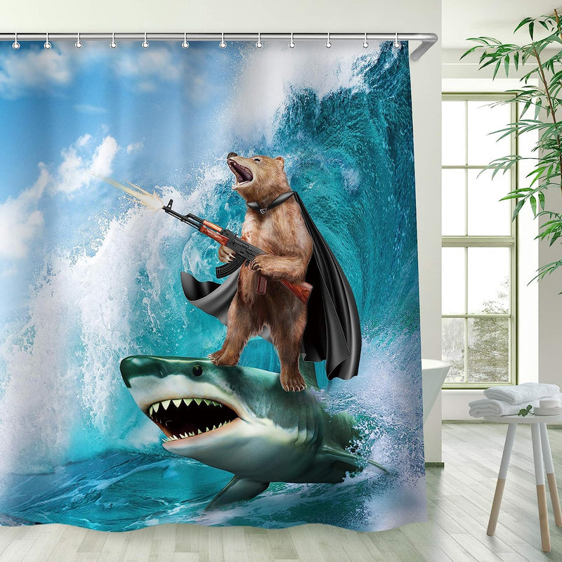 Rosielily Dinosaur Shower Curtain, Kids Shower Curtain, Funny Shower Curtain, Cute Shower Curtain Set with 12 Hooks, Cool Shower Curtain for Bathroom Decor, 72"X84" Sporting Goods > Outdoor Recreation > Fishing > Fishing Rods RosieLily Gobear 72"x84" 