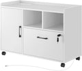 Rolanstar File Cabinet with Charging Station, Mobile Lateral Filing Cabinet with Locking Drawers, Printer Stand with Open Storage Shelf with Wheels, for Letter/Legal / A4 Size Files, Black Home & Garden > Household Supplies > Storage & Organization Rolanstar White  