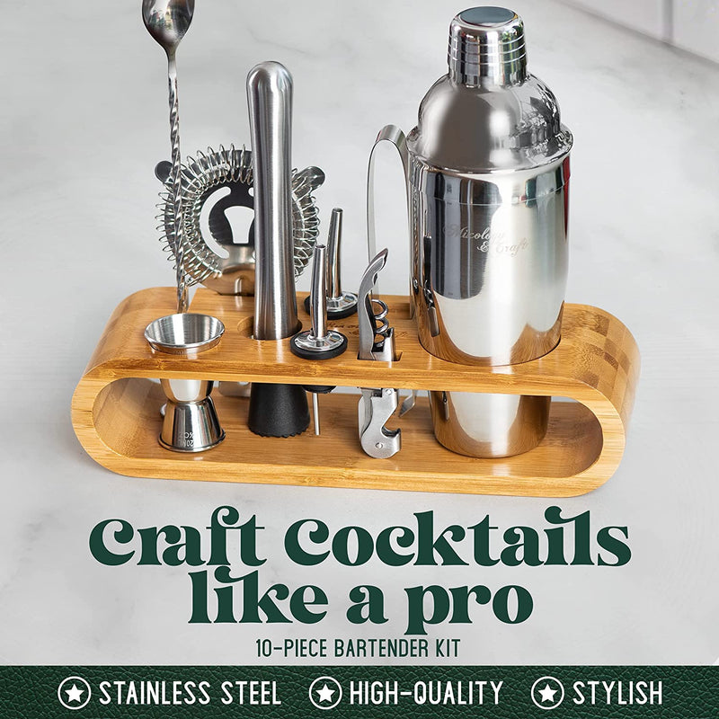 Mixology Bartender Kit: 10-Piece Bar Tool Set with Stylish Bamboo Stand | Perfect Home Bartending Kit and Martini Cocktail Shaker Set for an Awesome Drink Mixing Experience | Cool Gifts (Silver) Home & Garden > Kitchen & Dining > Barware Mixology & Craft   