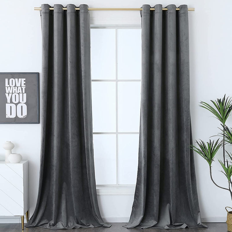 Timeper Burgundy Red Velvet Curtains for Theater - Home Décor Red Blackout Curtains Grommet Thermal Insulated Short Drapes for Studio / Master Bedroom, W52 X L63, 2 Panels Home & Garden > Decor > Window Treatments > Curtains & Drapes Timeper Grey W52 x L120 