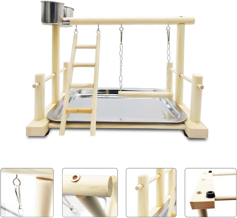 Bird Perch Parrot Playstand Wood Perch Gym Cockatiel Swing Ladder with Feeder Cups Toys 14.1In×9.8In×9In Animals & Pet Supplies > Pet Supplies > Bird Supplies None/Brand   