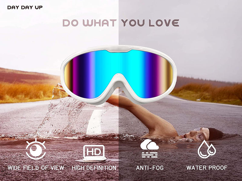 DAY DAY up Kids Swim Goggles, Swimming Goggles for Small Faces Adult, HD Wide Side and anti Fog Spray Kids Goggles for Swimming 8-12,With Conjoined Earplugs and Easy to Adjust (White) Sporting Goods > Outdoor Recreation > Boating & Water Sports > Swimming > Swim Goggles & Masks DAY DAY UP   