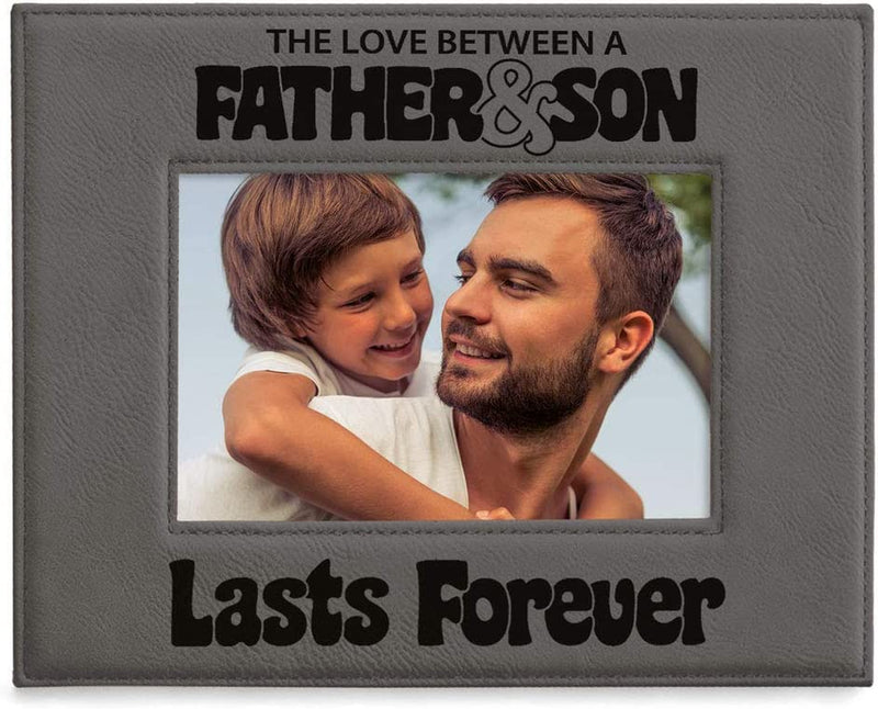 KATE POSH the Love between a Father & Son Is Forever Engraved Leather Picture Frame, Father of the Groom, Best Dad Ever, First Father'S Day, Daddy & Me Gifts (4" X 6" Vertical) Home & Garden > Decor > Picture Frames KATE POSH 5" x 7" Horizontal  