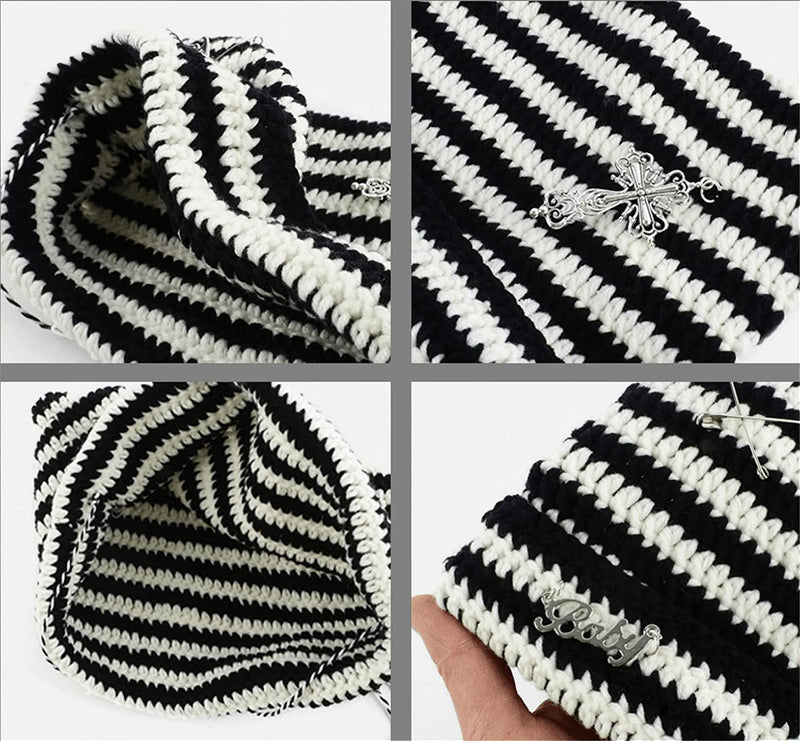 Grunge Beanies Crochet Knitted Hats for Women Girls Fox Cat Ear Goth Emo Alt Y2K Accessories Grunge Clothes Sporting Goods > Outdoor Recreation > Winter Sports & Activities AONUOWE   