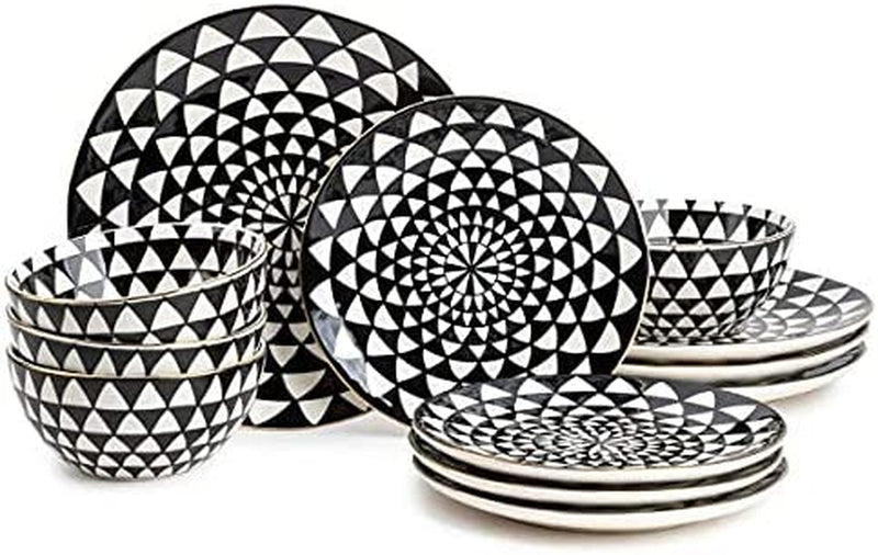 Thyme & Table Dinnerware Black & White Medallion Stoneware, 12 Piece Set (Medallion)