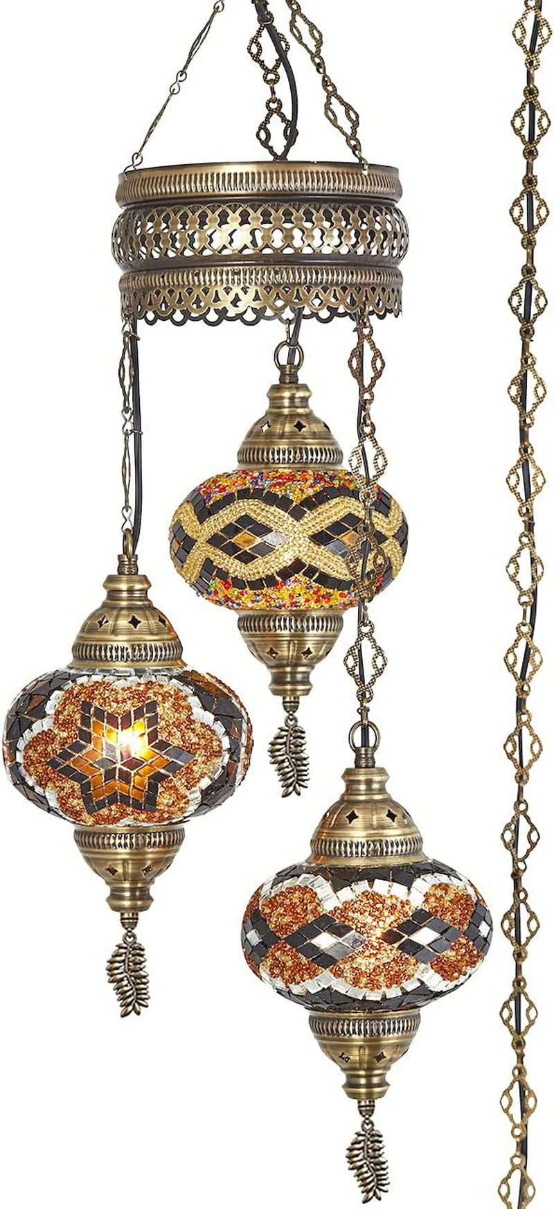 Demmex 2019 Turkish Moroccan Mosaic Hardwired or Swag Plug in Chandelier with 15Feet Cord Cable Chain & 3 Big Globes (Amber) (Amber (Plug In)) Home & Garden > Lighting > Lighting Fixtures > Chandeliers DEMMEX   