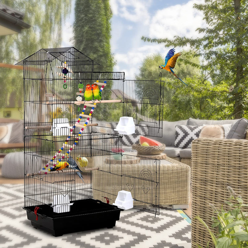 HCY, Bird Cage, Parrot Cage 39 Inch Parakeet Cage Accessories with Bird Stand Medium Roof Top Large Flight Cage for Small Cockatiel Canary Parakeet Conure Finches Budgie Lovebirds Pet Toy Animals & Pet Supplies > Pet Supplies > Bird Supplies > Bird Cages & Stands HCY   