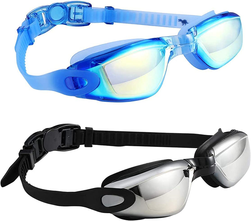 Spinosaurus Swim Goggles Swimming Goggles, 2 Pack anti Fog No Leaking UV Protection Swim Goggles for Women Men Adult Youth Sporting Goods > Outdoor Recreation > Boating & Water Sports > Swimming > Swim Goggles & Masks Spinosaurus 05(black Silver Mirrored Lenses & Blue Blue Mirrored Lenses)  