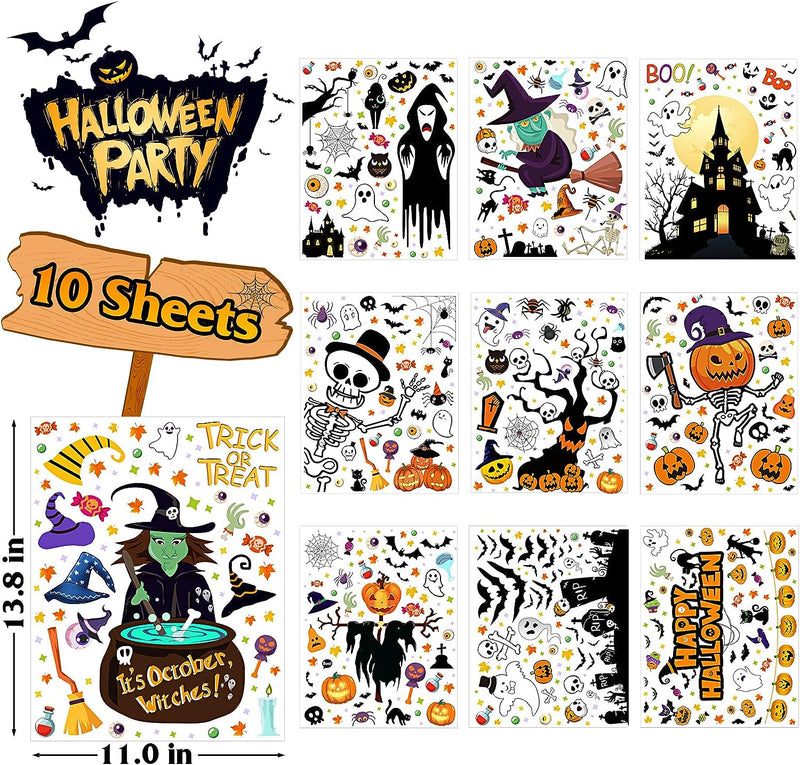 Halloween Decorations 671 PCS Halloween Window Clings, 10 Sheets Large Halloween Window Decorations Stickers Double-Sided Removable Glass Window Decals, Happy Halloween Window Clings for Kids Party Decorations  VNNR   