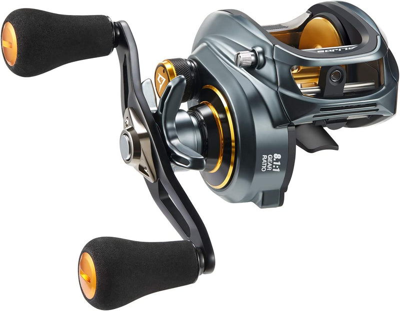 Piscifun Alijoz Baitcasting Reels, Size 300 Aluminum Frame Baitcaster Reel, 33Lbs Max Drag Fishing Reel, 5.9:1/8.1:1 Gear Ratio, Freshwater and Saltwater Double Handle Casting Reels Sporting Goods > Outdoor Recreation > Fishing > Fishing Reels Piscifun Gray & Golden - 8.1:1 (Right Handed)  