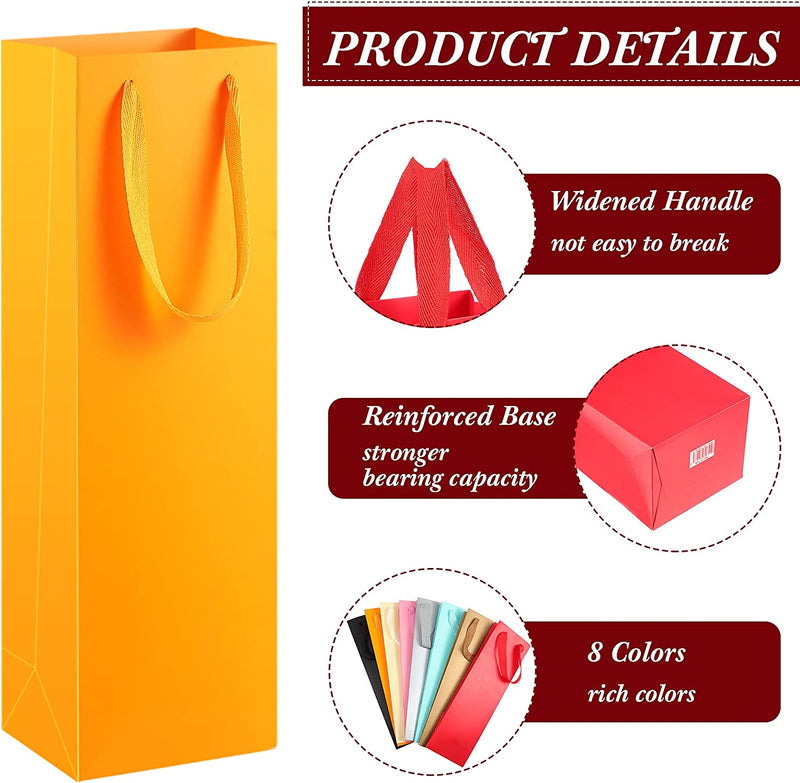 Colorful Wine Gift Bags Christmas Wine Bottle Paper Bags Single Bottle Carry Bags with Handles for Wedding Birthday Housewarming Christmas Party Supplies, 3.5 X 4.3 X 13.8 Inch, 8 Colors(24 Pieces)