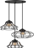 Globe Electric 60846 1-Light Plug-In or Hardwire Pendant Lighting, Dark Bronze, Antique Brass Accent Socket, Cage Shade, 15-Foot Black Fabric Cord, In-Line On/Off Switch, Pendant Lights Kitchen Island
