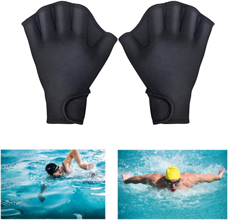 Ckuakiwu Swimming Gloves, Aquatic Gloves Swimming Training Webbed Swim Gloves for Men Women Adult Children Aquatic Fitness Water Resistance Training Black M, Aquatic Gloves