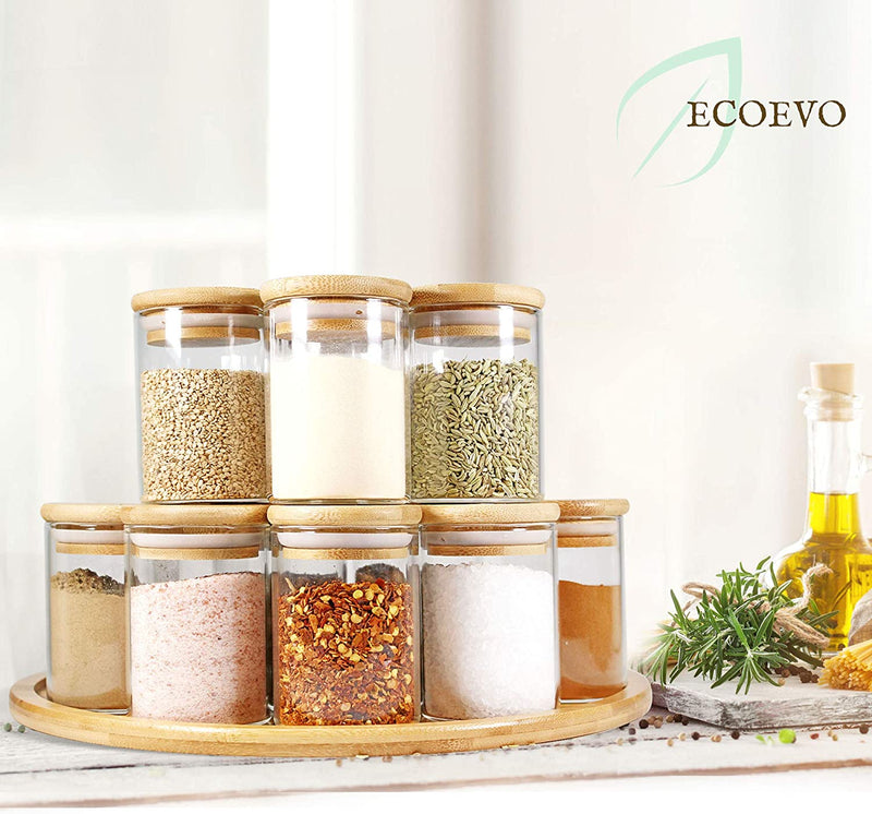 Glass Jars with Bamboo Lids Ecoevo, Glass Spice Jars Set, Glass Food Jars and Canisters Sets, Spice Glass Jars Bottles, Small Food Storage Jars for Spice, Herbs, (6Oz) Home & Garden > Decor > Decorative Jars EcoEvo   