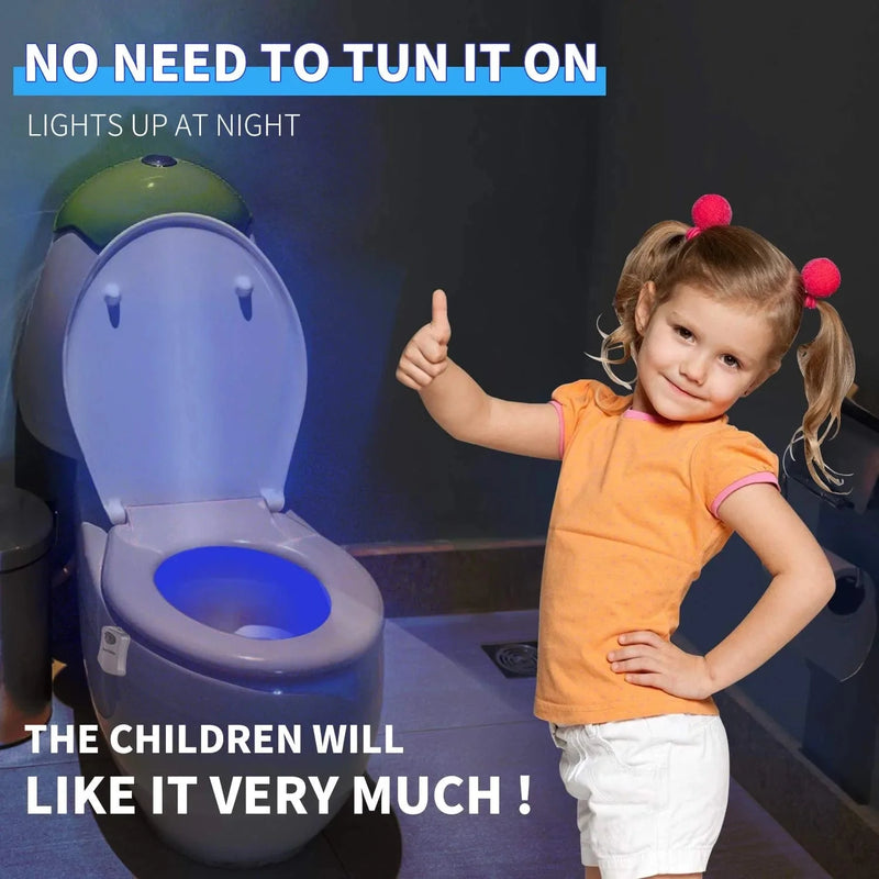 Aanrasey Toilet Night Light, Toilet Bowl Light, Motion Sensor Activated LED Night Light, 8-Color Toilet Light up for Bathroom Decor, Kids Bathroom Set Cool Stuff (2 Pack)