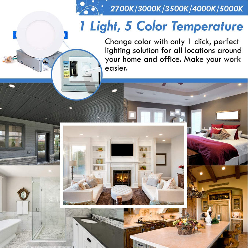 Mw 4 Inch Canless 5 Selectable Color Temperature Ultra-Slim round LED Downlight with Smooth Flat Trim 30PK, Junction Box Included, 2700/3000/3500/4000/5000K, Dimmable, 650LM, Energy Star Home & Garden > Lighting > Flood & Spot Lights MW LIGHTING   