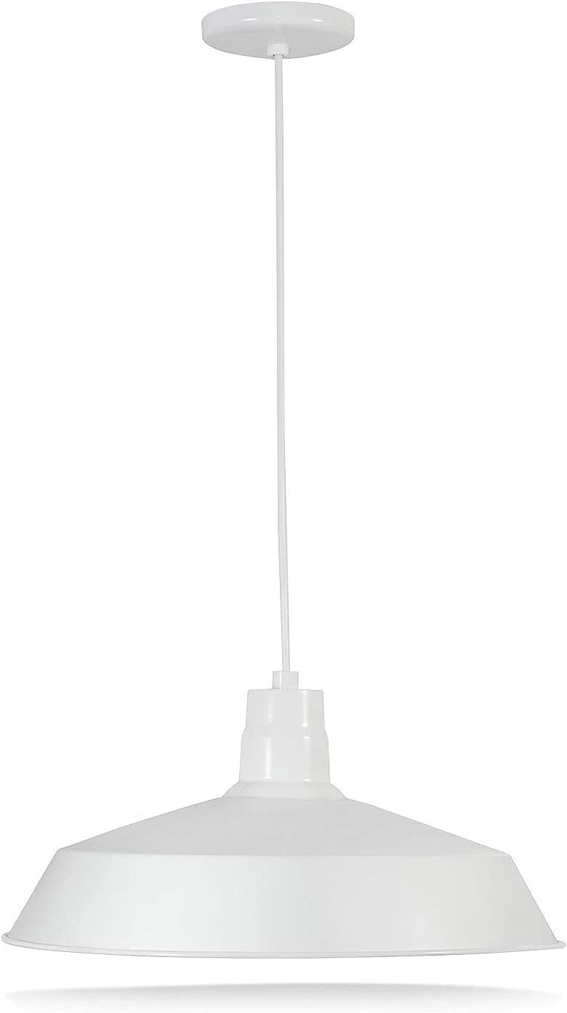 17-Inch Industrial Black Pendant Barn Light Fixture with 10Ft Adjustable Cord, Ceiling-Mounted Vintage Hanging Light Fixture for Indoor Use, 120V Hardwire, E26 Medium Base LED Compatible, UL Listed Home & Garden > Lighting > Lighting Fixtures HTM LIGHTING SOLUTIONS White 1-Pack 
