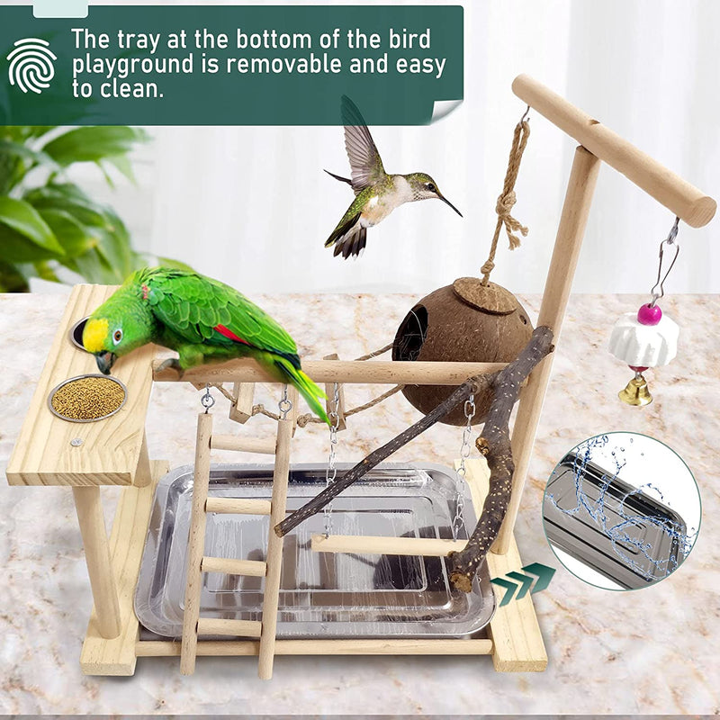 Hamiledyi Bird Playground for Conures Parrot Playstand Cockatiel Play Stand Wood Perch Gym Playpen Ladder Swing Chew Toy with Feeder Cups for Lovebirds Parakeet Cage Accessories Exercise Platform Animals & Pet Supplies > Pet Supplies > Bird Supplies Hamiledyi   