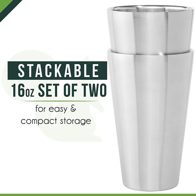 Stainless Steel Cups Double Wall Tumbler Glasses 16 Oz - Premium Pint Cups - Set of 2 - Stackable Shatterproof - Dishwasher Safe for Home, Camping, RV - BPA Free Home & Garden > Kitchen & Dining > Tableware > Drinkware Better For Your   