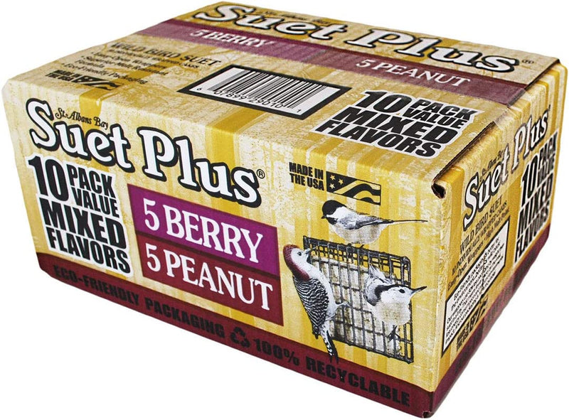 Suet Cake Variety Packs | 11 Oz. Wild Bird Suet Cakes | (High Energy, 10 Pack) Animals & Pet Supplies > Pet Supplies > Bird Supplies > Bird Food ST. ALBANS BAY SUET PLUS Peanut and Berry 10 Count (Pack of 1) 
