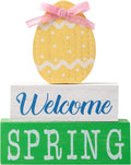 Hogardeck Easter Decorations for Home, Three-Layer Wood Sign Welcome Spring Wooden Block Set with Bow Farmhouse Table Centerpiece Eggs Easter Spring Decor for Tabletop Fireplace Tiered Tray Party Home & Garden > Decor > Seasonal & Holiday Decorations hogardeck Egg  
