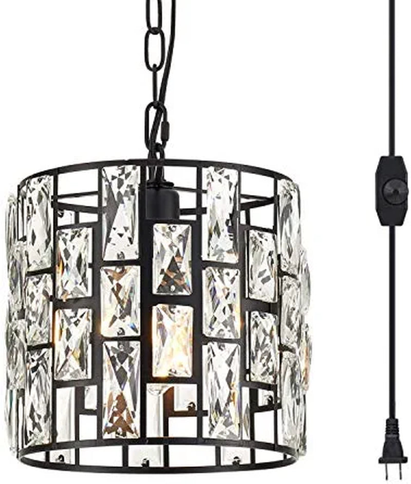 YLONG-ZS Hanging Lamps Crystal White Swag Lamp Rustic Pendant Light Plug in 16.4 FT Cord Hanging Pendant Light Cage In-Line On/Off Dimmer Switch for Kitchen Island, Dining Room,Black Finish Home & Garden > Lighting > Lighting Fixtures YLONG-ZS Yl20-black  