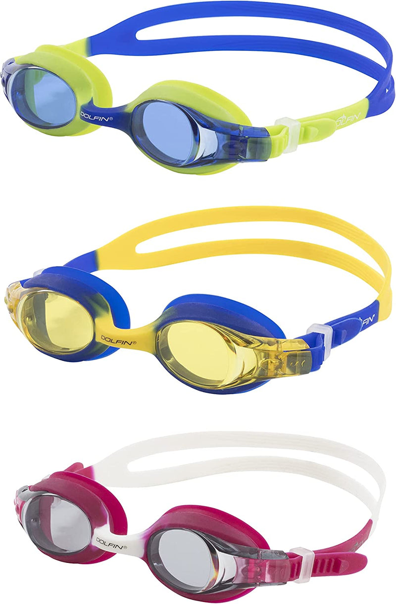 Dolfin Flipper Junior Swimming Goggles - Unisex Swimwear for Teens Sporting Goods > Outdoor Recreation > Boating & Water Sports > Swimming > Swim Goggles & Masks Dolfin Blue/Green, Blue/Yellow, Pink/White One Size 