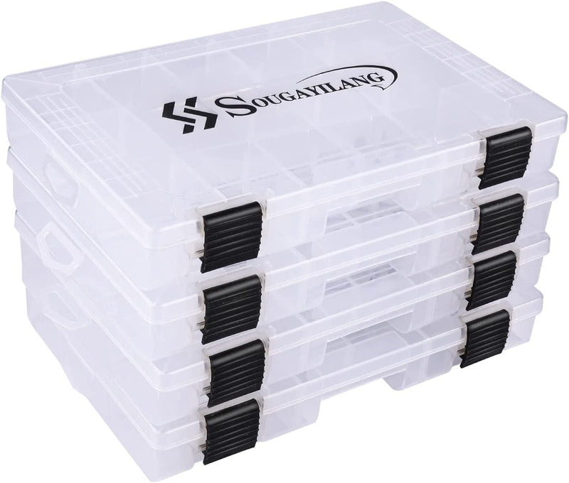 Sougayilang Fishing Tackle Boxes - 3600 3700 Plastic Storage Organizer Box with Removable Dividers - Fishing Tackle Storage - 4 Packs Transparent Tackle Trays