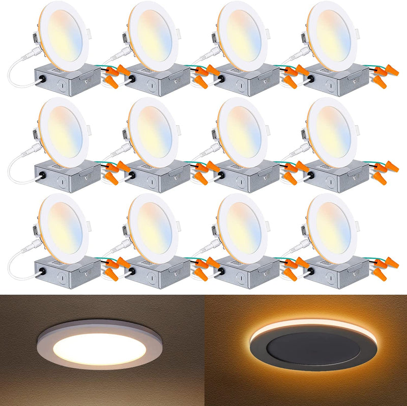 12 Pack 6 Inch LED Recessed Ceiling Light with Night Light, CRI90, 14W=100W, 1200Lm, 2700K/3000K/3500K/4000K/5000K Selectable, Dimmable Recessed Lighting, Can-Killer Downlight, J-Box Included Home & Garden > Lighting > Flood & Spot Lights hykolity 4 Inch  