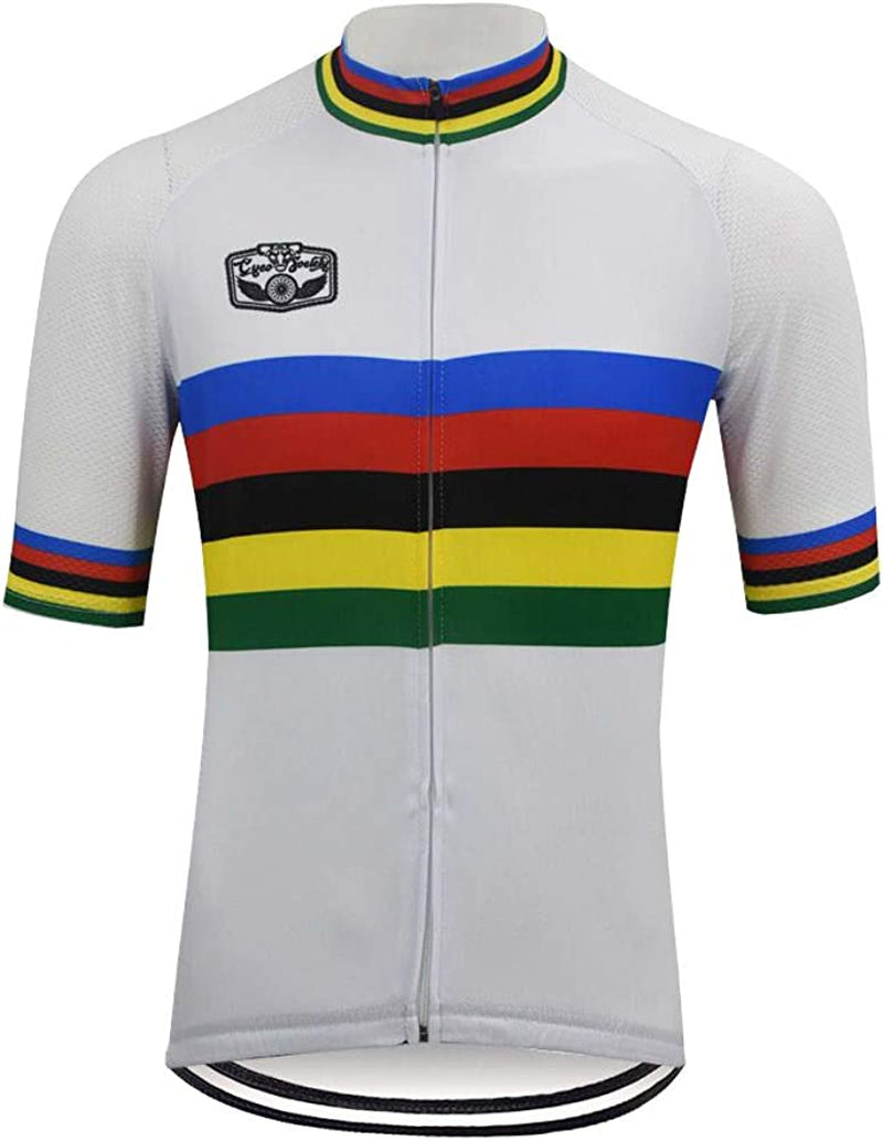 OUTDOORGOODSTORE Men'S Cycling Jersey Bike Short Sleeve Shirt Sporting Goods > Outdoor Recreation > Cycling > Cycling Apparel & Accessories OUTDOORGOODSTORE Rainbow Stripes Large 