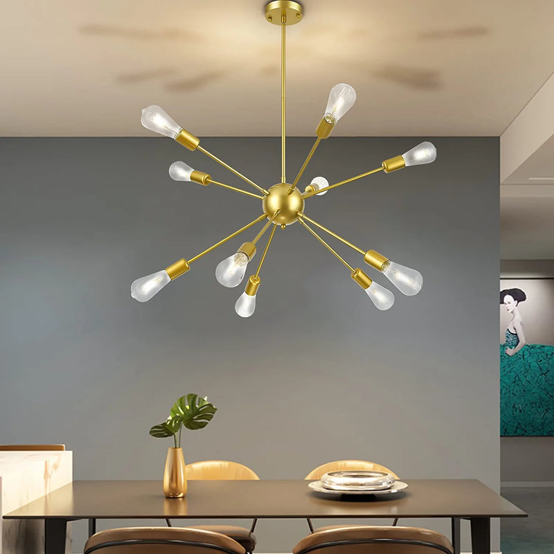 Sputnik Chandeliers 10-Light Ceiling Light Fixture - Yarra-Decor Modern Industrial Vintage Hanging Lights, Pendant Lighting for Dining Room, Bedroom, Kitchen, Office, Adjustable Height (Gold)