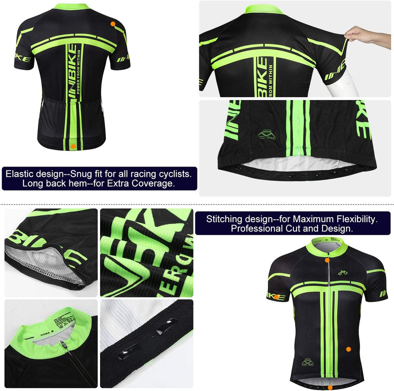 INBIKE Cycling Jersey Mens Set Reflective Breathable Biking Outfit Quick-Dry Bib Bicycle Jersey with 3D Padded Shorts Sporting Goods > Outdoor Recreation > Cycling > Cycling Apparel & Accessories INBIKE   