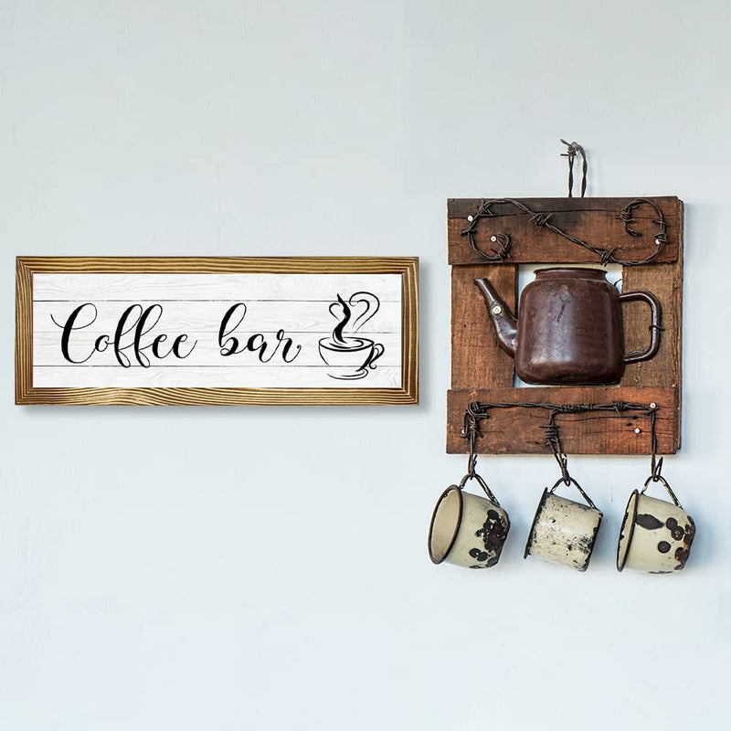 Maoerzai Coffee Bar Signs, Wood Grain Background Printed Coffee Bar Decor Accessories, Rustic Home Decor Coffee Wall Art Plaque, Family Bar Kitchen Living Room Wall Decor. (16 X 6 Inch, White-Coffee Bar Sign) Home & Garden > Kitchen & Dining > Cookware & Bakeware Maoerzai   
