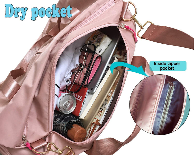 DOURR Gym Bag Waterproof Duffle Bag with Shoes Compartment Swim Bag Dry Wet Depart Travel Weekender Bag for Women Men (Pink 1)