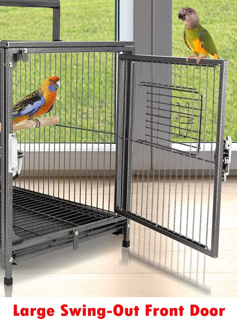 22” Portable Heavy Duty Travel Bird Parrot Carrier Play Stand Perch Cage Feeding Bowl Stand with Handle and Accessories (White) Animals & Pet Supplies > Pet Supplies > Bird Supplies Mcage   
