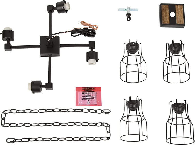 LNC Black Chandelier, 4-Light Farmhouse Chandelier for Kitchen Island, Foyer, Entryway, 20'' Dining Room Lighting Fixtures Hanging with Metal Cage Shades Home & Garden > Lighting > Lighting Fixtures > Chandeliers LNC   