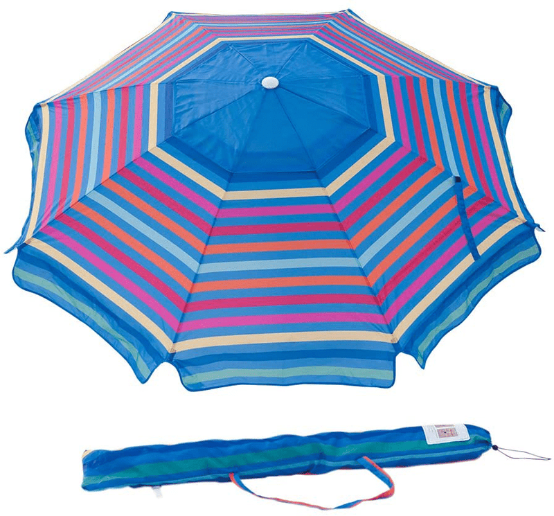 Abba Patio 7ft Beach Umbrella with Sand Anchor, Push Button Tilt and Carry Bag, UV 50+ Protection Windproof Portable Patio Umbrella for Garden Beach Outdoor, Multicolor