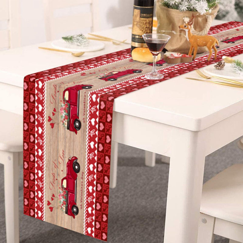 Table Runner for Happy Valentine'S Day Gnomes Pattern Wooden Board Table Setting Decor Red Heart Check Hat for Garden Wedding Parties Dinner Decoration - 13 X 70 Inches Home & Garden > Decor > Seasonal & Holiday Decorations Lorddream Style F  