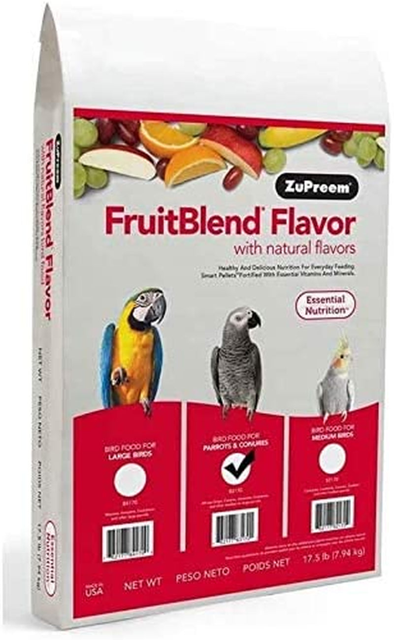 Zupreem Fruitblend Flavor Pellets Bird Food for Parrots and Conures, 3.5 Lb - Daily Blend Made in USA for Caiques, African Greys, Senegals, Amazons, Eclectus, Small Cockatoos Animals & Pet Supplies > Pet Supplies > Bird Supplies > Bird Food ZuPreem FruitBlend 17.5 Pound (Pack of 1) 