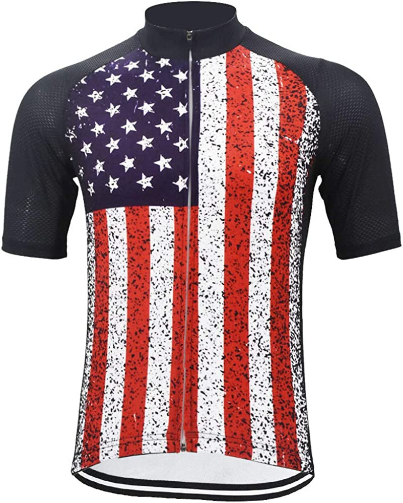 OUTDOORGOODSTORE Men'S Cycling Jersey Bike Short Sleeve Shirt Sporting Goods > Outdoor Recreation > Cycling > Cycling Apparel & Accessories OUTDOORGOODSTORE Usa American Flag L-(Chest 40"-42") 