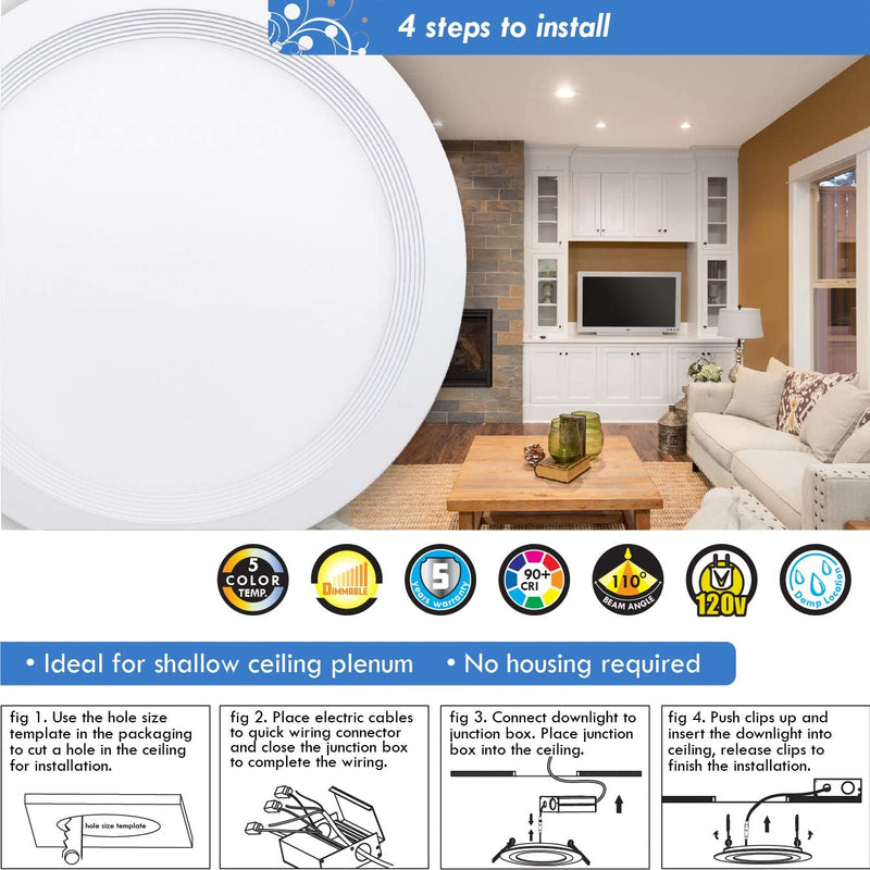 Mw 8 Inch Canless 5 Selectable Color Temperature Ultra-Slim Baffle round LED Downlight with Junction Box, 2700/3000/3500/4000/5000K, Dimmable, 1500LM, Energy Star Home & Garden > Lighting > Flood & Spot Lights MW LIGHTING   