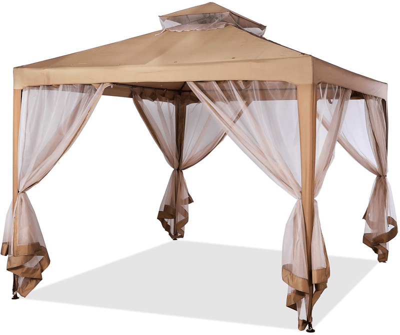 ABCCANOPY 10'x10' Gazebo Tent with Mosquito Netting Outdoor Instant Gazebo Canopy Shelter (Khaki)
